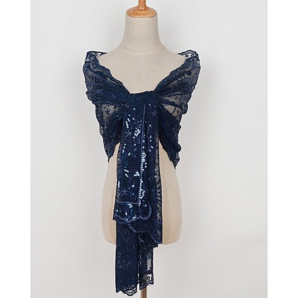 WOMEN'S 1920s Sequined Shawl Wraps - navyblue - Picture 3 of 8